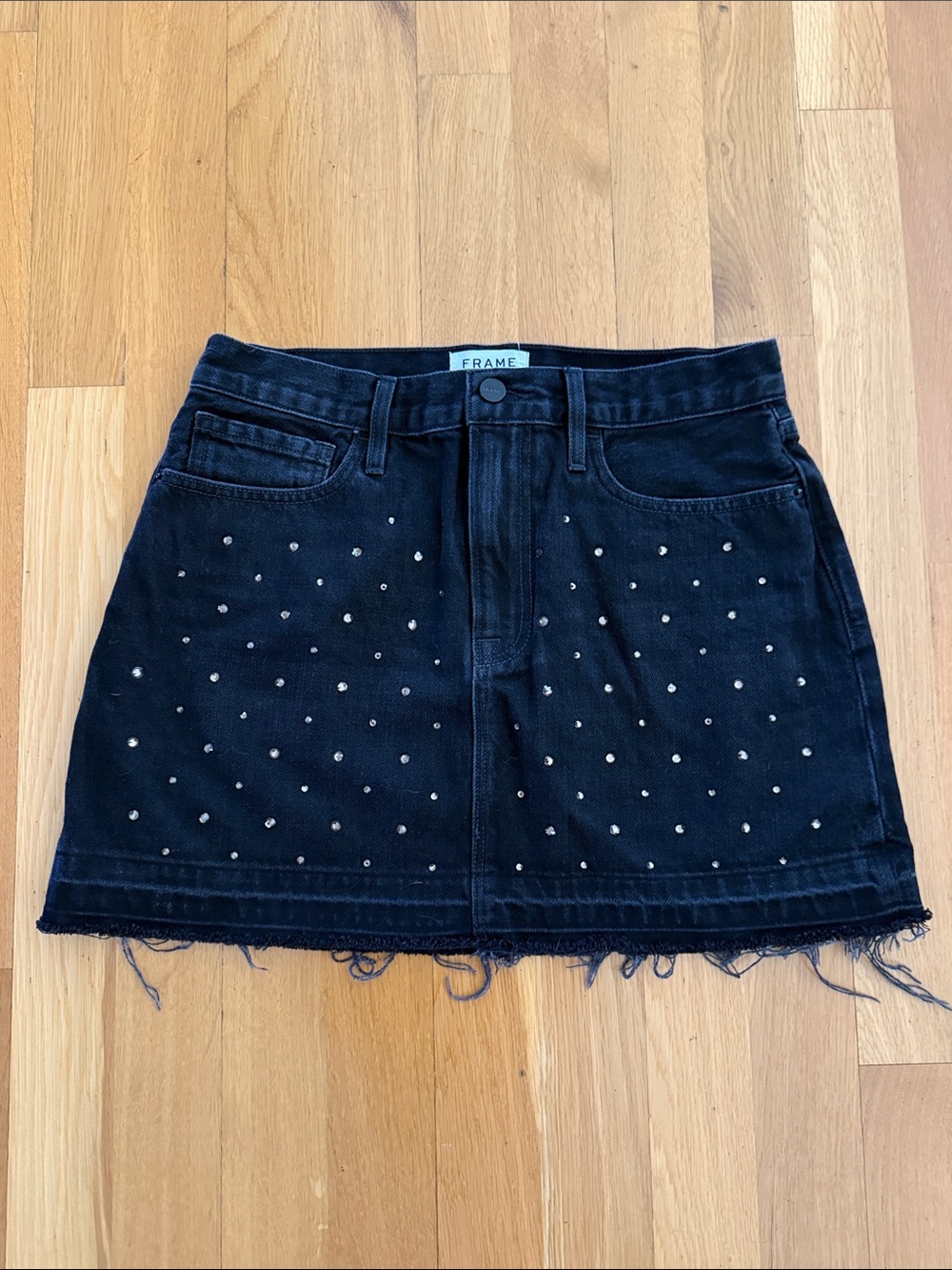 Frame Denim Black Embellished Mini Skirt